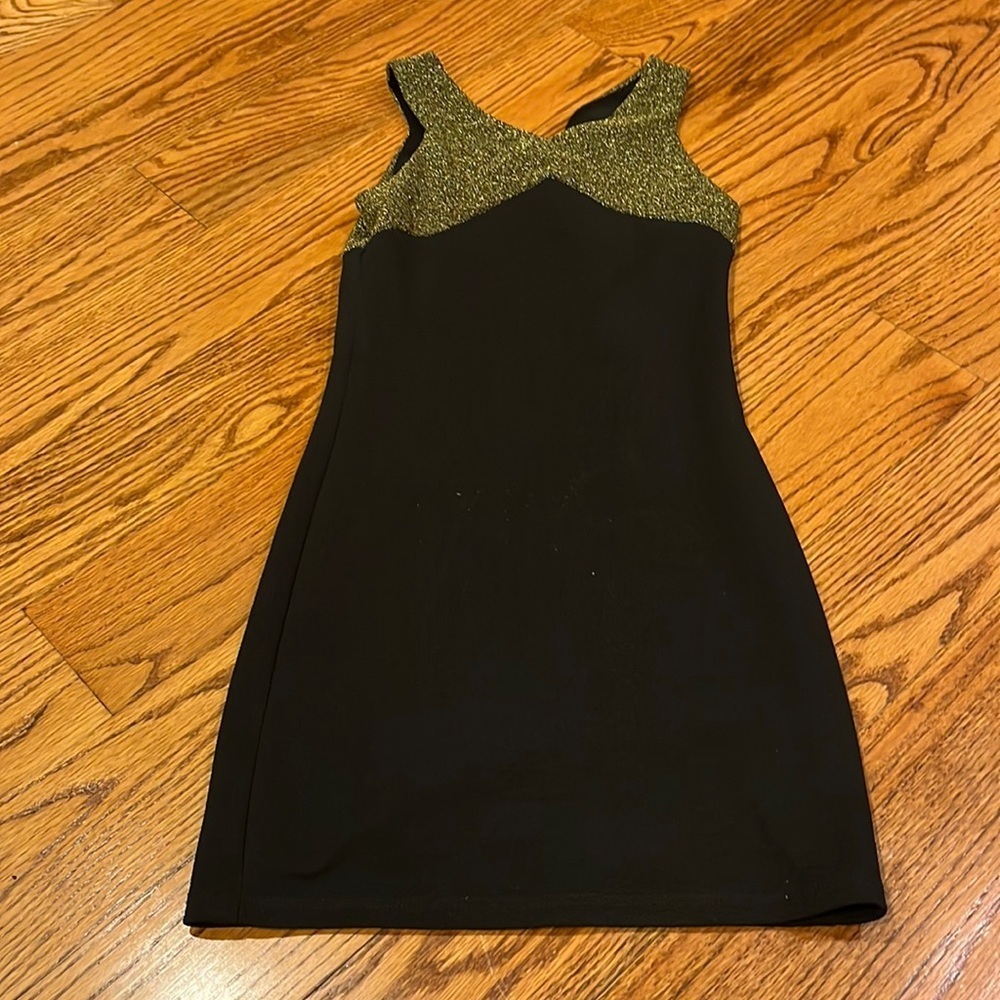 Sally Miller Couture Girls Black and Gold Dress Size M 10